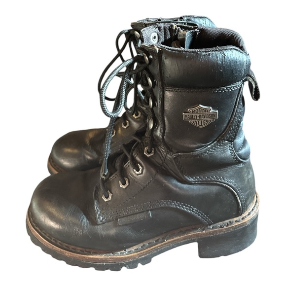 HARLEY-DAVIDSON Motorcycle Boots Inside Zip Black Cowhide Leather Size6.5 - Picture 2 of 6